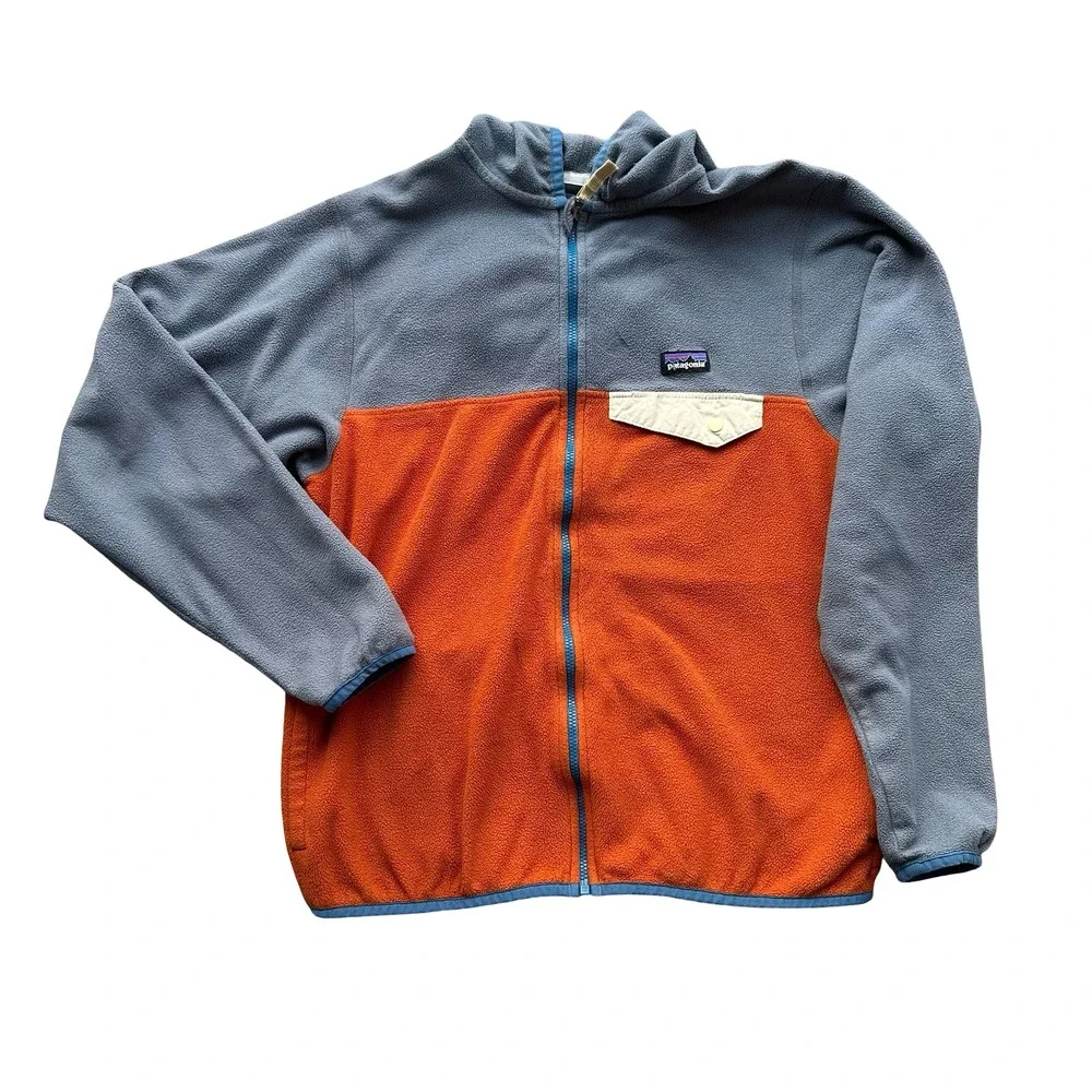 Patagonia Blue Orange Soft Fleece Hooded Full Zip Micro D Snap-T Jacket Size 14